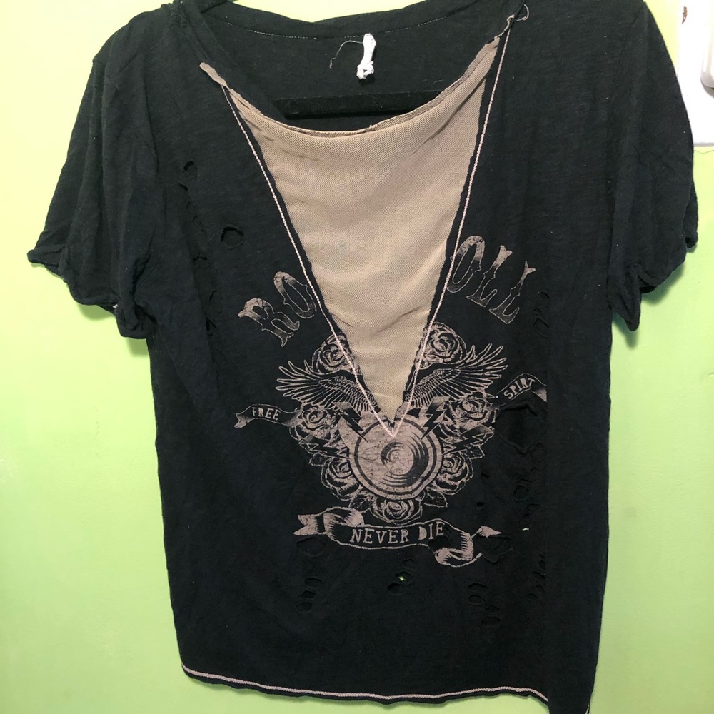 Distressed rock n roll shirt